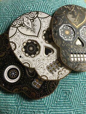 3D Sugar Skull Ephemera Cards Set of 3 Day of the Dead Gold Holofoil